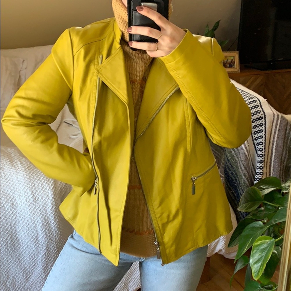 Mustard Lime Green Faux Leather Jacket